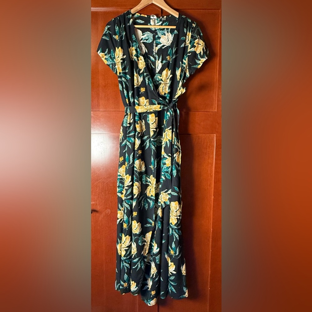 Roxy Black Maxi Dress with Yellow Floral Print